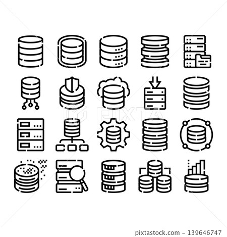 Database server data storage cloud network technology icons Database server data storage cloud network technology icons 139646747