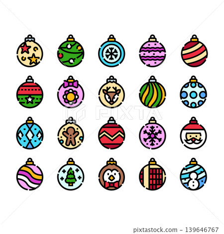Christmas ornaments baubles icons celebrating winter holidays Christmas ornaments baubles icons celebrating winter holidays 139646767