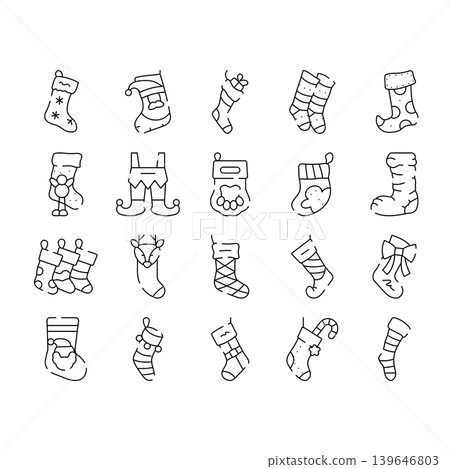 Collection of festive winter holiday christmas stockings 139646803