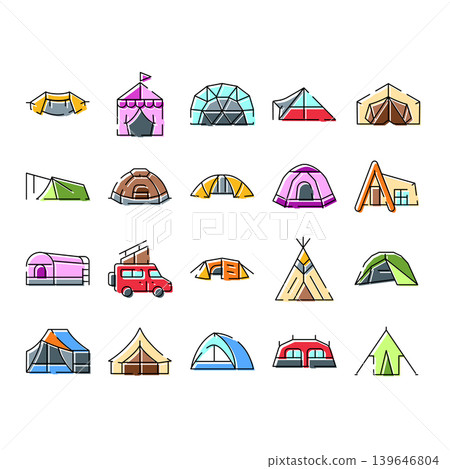 Camping tent vector icons set on white background Camping tent vector icons set on white background 139646804