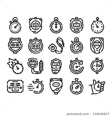 Stopwatch timer devices for time measurement icons Stopwatch timer devices for time measurement icons 139646827