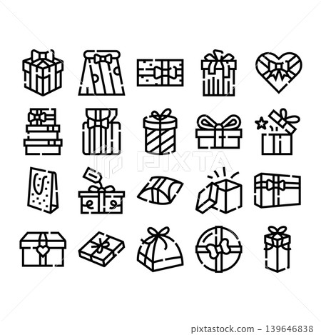 Gift box and present package line icons Gift box and present package line icons 139646838