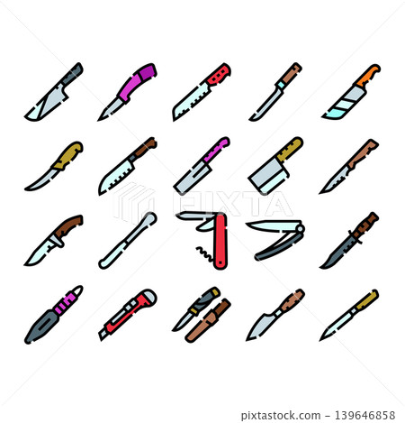 Collection of various knives and blades icons Collection of various knives and blades icons 139646858