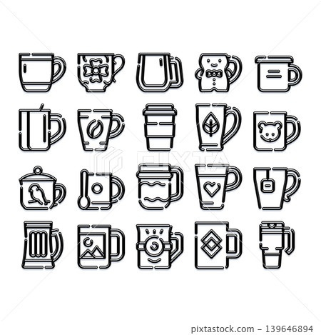 Collection of various mug and cup icons for beverages 139646894