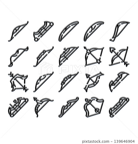 Archery bow and arrow outline icons collection Archery bow and arrow outline icons collection 139646904