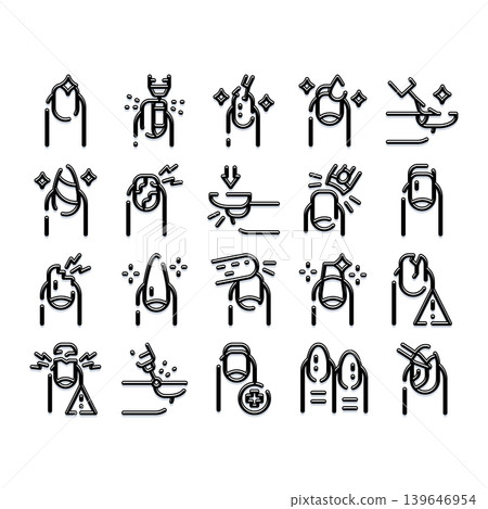 Manicure and pedicure nail care treatment icons set Manicure and pedicure nail care treatment icons set 139646954