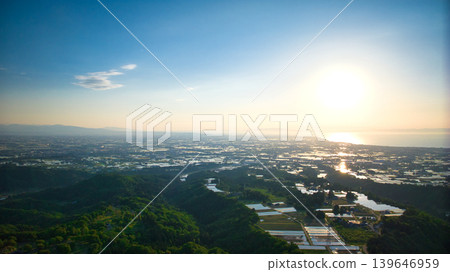 View of the area around Toyama Bay from the hills in the evening. 139646959