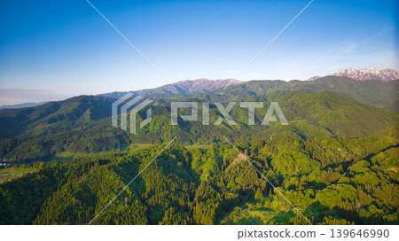 View of the area around Toyama Bay from the hills in the evening. View of the area around Toyama Bay from the hills in the evening. 139646990