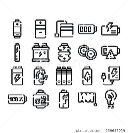 Battery energy power and electric charge icons Battery energy power and electric charge icons 139647039