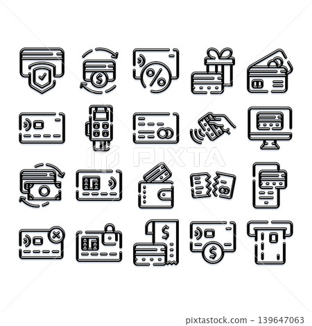 Financial transaction and payment using credit card icons Financial transaction and payment using credit card icons 139647063