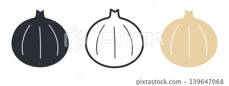Onion black and white line art color icon set illustration material 139647068
