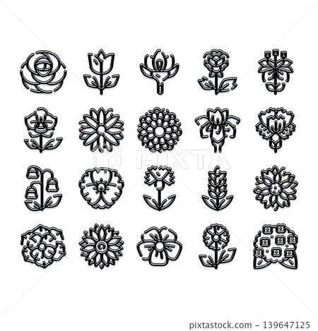 Collection of outline flower icons for design projects Collection of outline flower icons for design projects 139647125