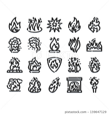 Fire flame heat blaze explosion outline icons Fire flame heat blaze explosion outline icons 139647129
