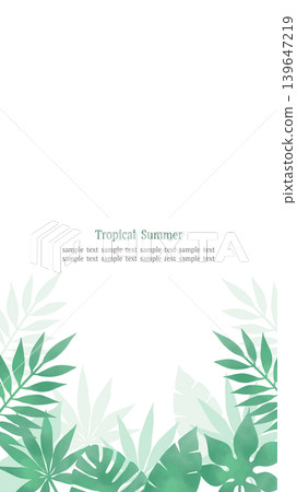 Watercolor-style tropical leaf frame, white background, vertical 16:9 aspect ratio. 139647219