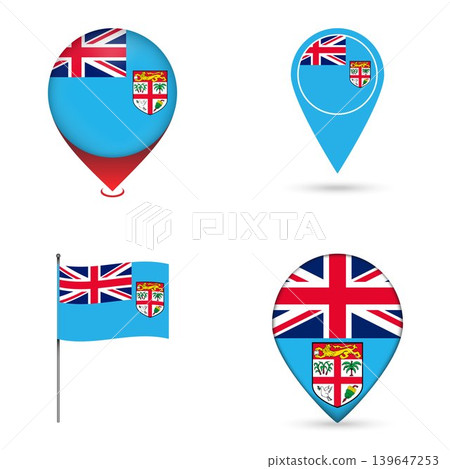Fiji Flag Map Pin Icons Set Collection. Fiji Flag Map Pin Icons Set Collection. 139647253