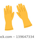 Yellow rubber cleaning gloves flat vector illustration isolated on white background. Simple household protective gloves for cleaning, washing and housekeeping 139647334