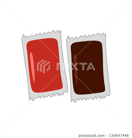 two sachet packet red chili sauce and sweet soy sauce two sachet packet red chili sauce and sweet soy sauce 139647446