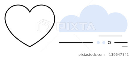 Love, technology, connection, health symbolism, digital innovation, networking. A heart outline next to a minimalist cloud graphic with horizontal and dotted line accents. Love and technology concept Love, technology, connection, health symbolism, digital innovation, networking. A heart outline next to a minimalist cloud graphic with horizontal and dotted line accents. Love and technology concept 139647541