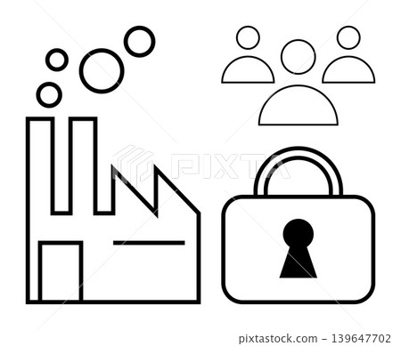 Industrial safety, workforce management, data protection, cybersecurity, manufacturing, teamwork. Factory, people icons and padlock security and collaboration. Industrial safety and workforce Industrial safety, workforce management, data protection, cybersecurity, manufacturing, teamwork. Factory, people icons and padlock security and collaboration. Industrial safety and workforce 139647702
