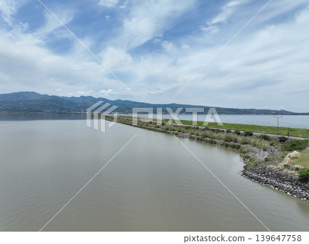 雲仙多良海線,諫早灣填海堤岸:空拍畫面 雲仙多良海線,諫早灣填海堤岸:空拍畫面 139647758