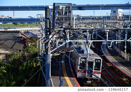Tobu Railway 10030 series train stopped at Horikiri Station Tobu Railway 10030 series train stopped at Horikiri Station 139648157