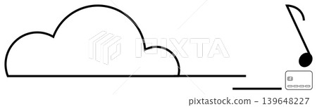 Technology, music streaming, cloud storage, data sharing, media access, digital connection. A cloud and a musical note connected to a device. Cloud storage and music streaming concept 139648227