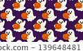 Vector seamless pattern with cute ghosts. Halloween. Illustration on an purple background 139648481