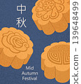 banner with moon cakes on a blue background. Mid-Autumn Festival. Vector 139648499