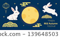 Playful rabbits with full moon and lantern celebrating mid-autumn festival. set 139648503