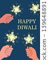 Happy Diwali. hand holding sparklers on dark background.  vertical banner 139648891
