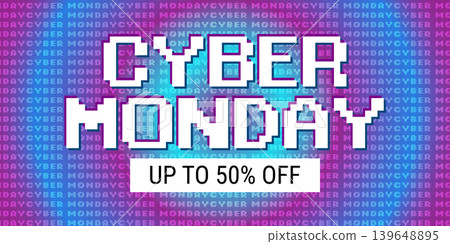 Cyber Monday background with text. Promo sale horizontal banner design. Abstract vector illustration Cyber Monday background with text. Promo sale horizontal banner design. Abstract vector illustration 139648895