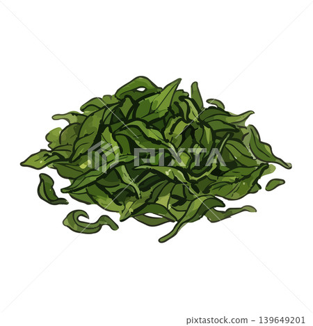 一幅令人垂涎欲滴的抹茶和茶葉插圖。 一幅令人垂涎欲滴的抹茶和茶葉插圖。 139649201