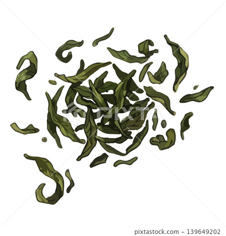 一幅令人垂涎欲滴的抹茶和茶葉插圖。 一幅令人垂涎欲滴的抹茶和茶葉插圖。 139649202