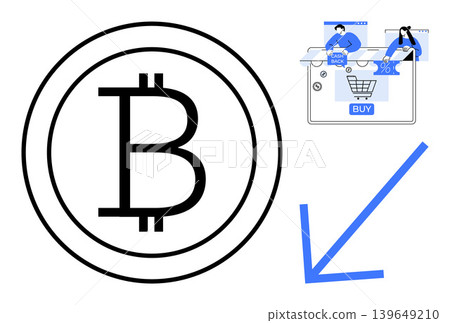 Digital payments, cryptocurrency, e-commerce, online shopping, blockchain transactions, financial services. Bitcoin symbol, shopping cart and digital wallet interface. Cryptocurrency and e-commerce Digital payments, cryptocurrency, e-commerce, online shopping, blockchain transactions, financial services. Bitcoin symbol, shopping cart and digital wallet interface. Cryptocurrency and e-commerce 139649210