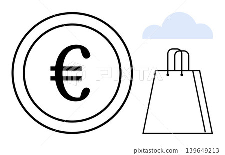 E-commerce, online shopping, retail transactions, digital trade, economic exchange, cloud computing. Euro symbol, shopping bag cloud. E-commerce and online shopping concept E-commerce, online shopping, retail transactions, digital trade, economic exchange, cloud computing. Euro symbol, shopping bag cloud. E-commerce and online shopping concept 139649213