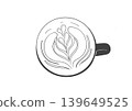 Hand-drawn line art illustration of latte art, overhead view, cafe latte 139649525