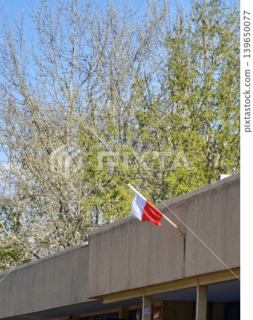 The Polish flag on the checkpoint building in Przemysl The Polish flag on the checkpoint building in Przemysl 139650077