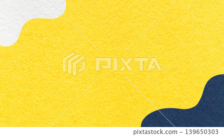 Yellow textured paper background with dark blue white fluid blob corner shapes and copy space for banner, presentation 139650303