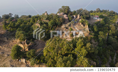 Tilla jogian ancient temple ruins on mountain top with forest view in pakistan Tilla jogian ancient temple ruins on mountain top with forest view in pakistan 139650479