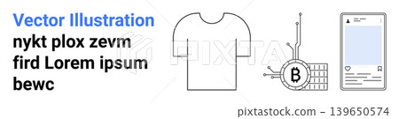 Cryptocurrency, blockchain design, digital assets, mobile apps, branding, fintech innovation. Bitcoin symbol with circuitry, smartphone interface generic t-shirt. Cryptocurrency and fintech concepts Cryptocurrency, blockchain design, digital assets, mobile apps, branding, fintech innovation. Bitcoin symbol with circuitry, smartphone interface generic t-shirt. Cryptocurrency and fintech concepts 139650574