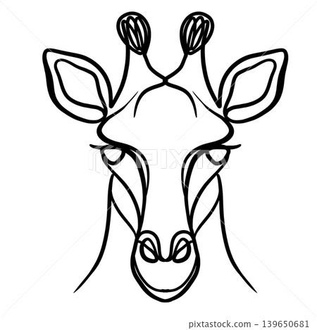 Giraffe animal outline head face black white drawing illustration minimal Giraffe animal outline head face black white drawing illustration minimal 139650681