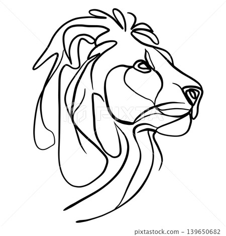Lion animal line drawing art abstract black white illustration majestic wild feline mane profile Lion animal line drawing art abstract black white illustration majestic wild feline mane profile 139650682