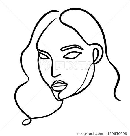 Minimalist woman face line art, abstract female portrait, modern black and white illustration Minimalist woman face line art, abstract female portrait, modern black and white illustration 139650698