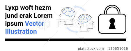 Data security, intellectual property, knowledge sharing, mental processing, information exchange, privacy. Two brains with arrows, lock icon. Data security and intellectual property Data security, intellectual property, knowledge sharing, mental processing, information exchange, privacy. Two brains with arrows, lock icon. Data security and intellectual property 139651016