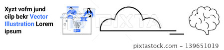 Online shopping, cloud computing, creative thinking, technology integration, digital design, innovation. A shopping cart, a cloud and a brain symbol. Online shopping and cloud computing Online shopping, cloud computing, creative thinking, technology integration, digital design, innovation. A shopping cart, a cloud and a brain symbol. Online shopping and cloud computing 139651019