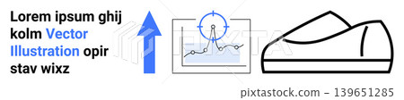 Data presentation, business insights, branding, trends analysis, direction planning, innovation. A blue arrow, chart diagram and shoe outline. Data presentation and business insights Data presentation, business insights, branding, trends analysis, direction planning, innovation. A blue arrow, chart diagram and shoe outline. Data presentation and business insights 139651285