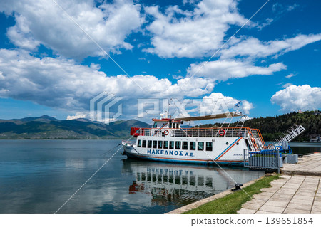 Greece, tourist boat named Olympia operating on Lake Orestiada in Kastoria 139651854