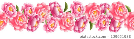 A seamless border of pink peonies 139651988