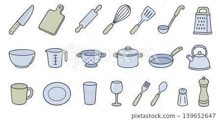 Kitchen, tableware and utensil. Vector collection of icons Kitchen, tableware and utensil. Vector collection of icons 139652647