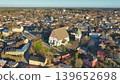 Porvoo, Finland - December 08, 2020: Aerial perspective of a picturesque town featuring a historic church surrounded by colorful buildings and lush greenery, showcasing urban beauty 139652698